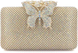 Dexmay Rhinestone Clutch Bag with Crystal Butterfly Clasp Women Evening Handbag Formal Party Purse