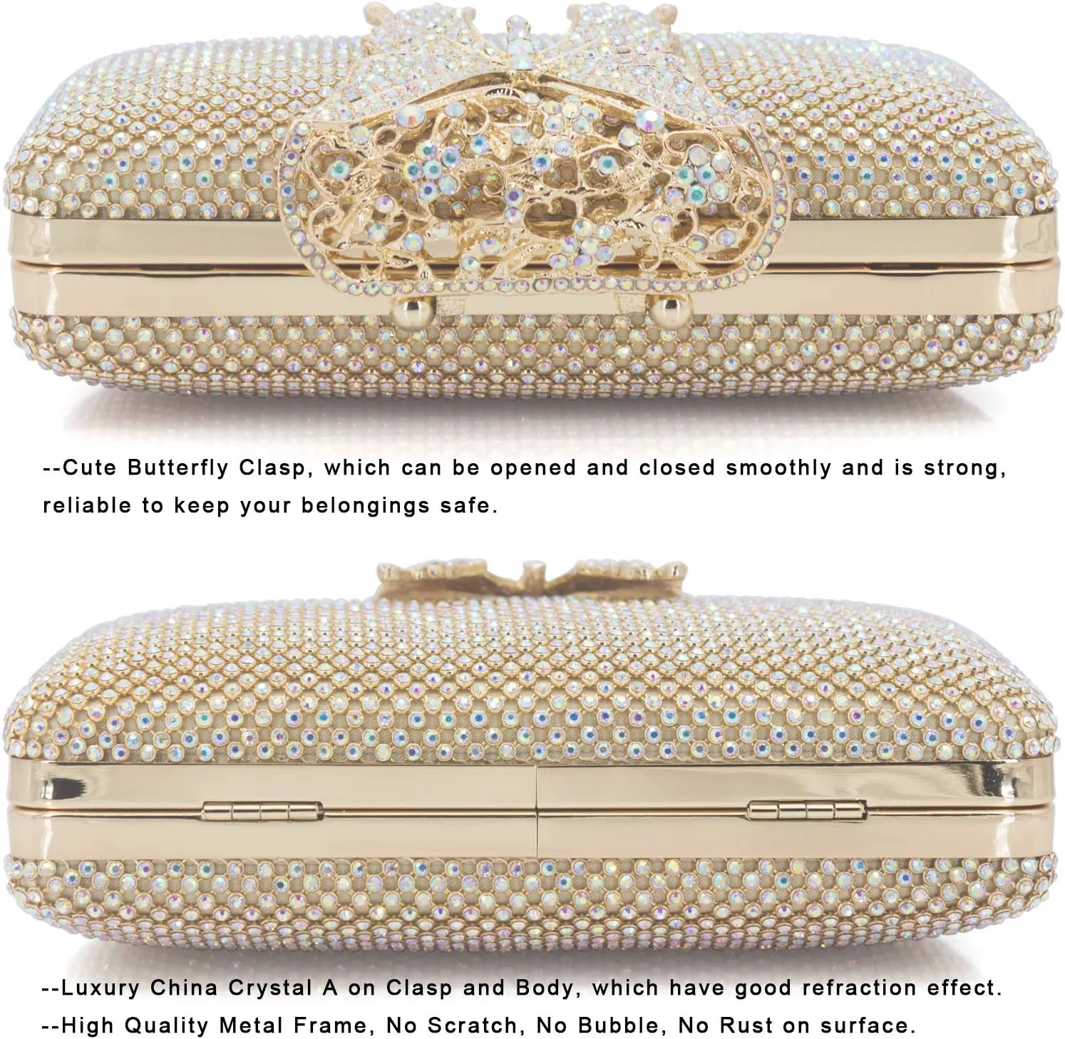 Dexmay Rhinestone Clutch Bag with Crystal Butterfly Clasp Women Evening Handbag Formal Party Purse