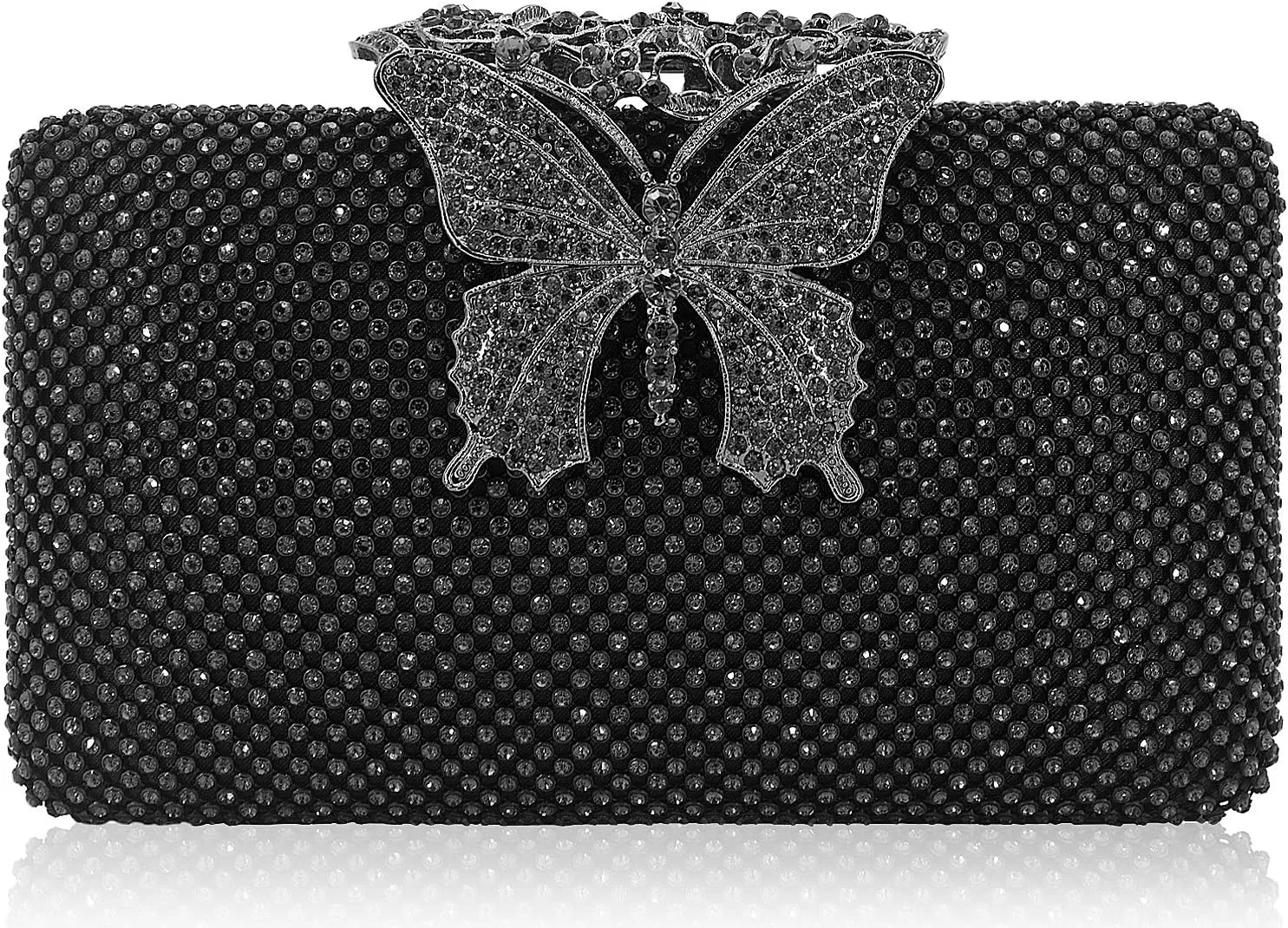 Dexmay Rhinestone Clutch Bag with Crystal Butterfly Clasp Women Evening Handbag Formal Party Purse