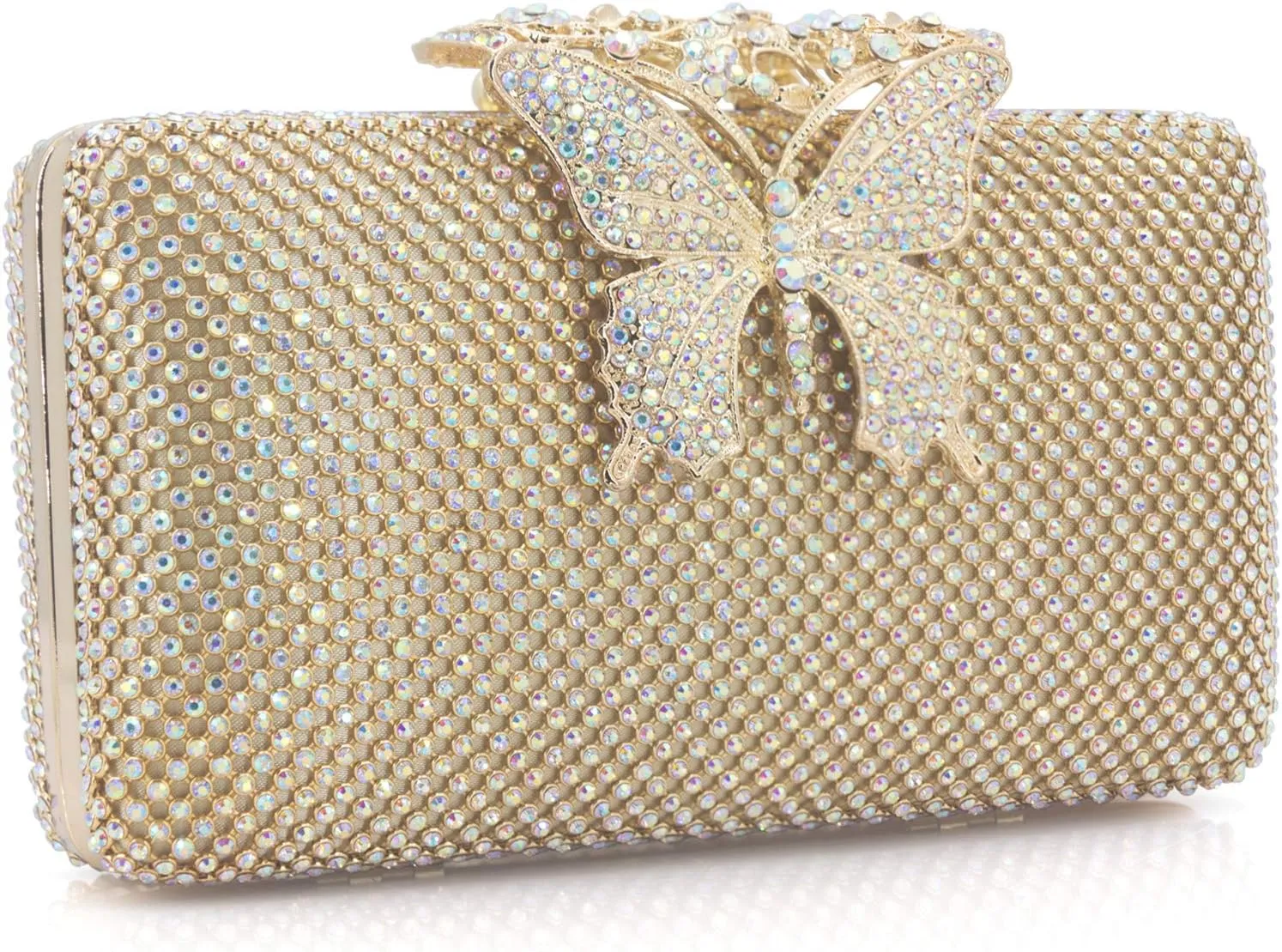 Dexmay Rhinestone Clutch Bag with Crystal Butterfly Clasp Women Evening Handbag Formal Party Purse