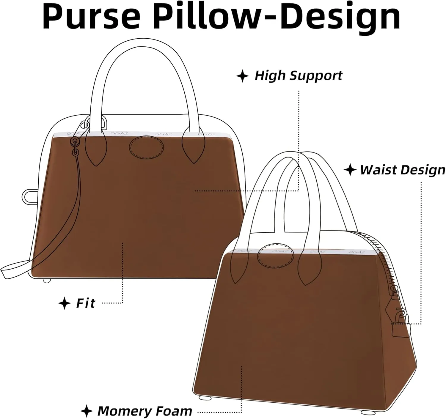 DGAZ Purse Pillow Shaper Insert for Bolide Bags, Silky Pillow Shaper for Luxury Handbags(Gold,1923 mini)