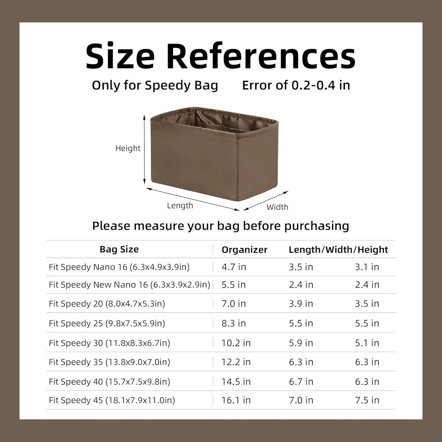DGAZ Silk Purse Organizer Insert Fits LV Speedy 16/20/25/30/35/45 bags，Silky Smooth Bag Organizer，Luxury Handbag & Tote Shaper（Etoupe grey，SP30）