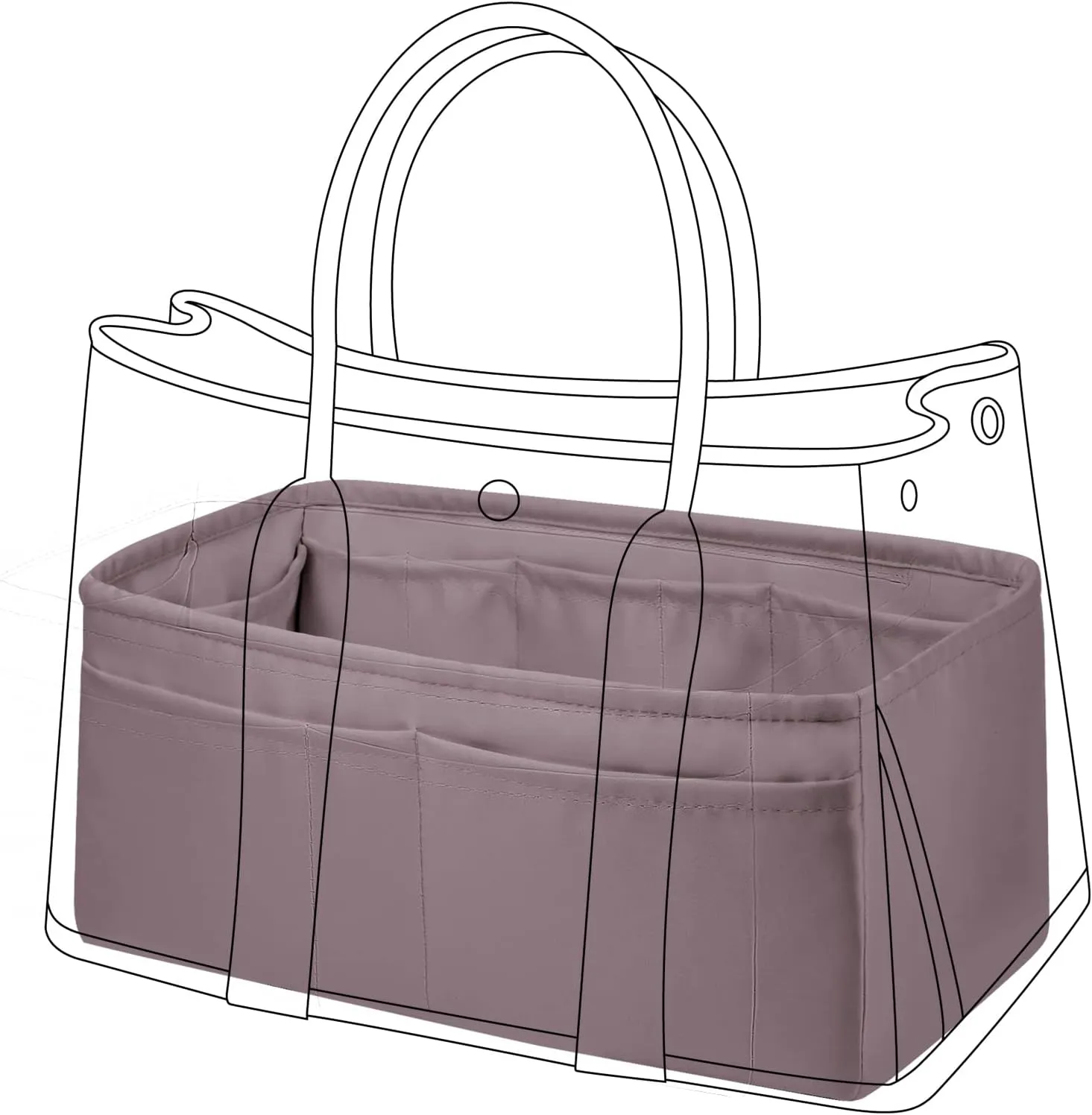 DGAZ Silky Purse Organizer Insert, Luxury Handbag & Tote Organizer, Simplicity bag organizer Fits Garden Party 30/36Bags（Konjac Purple，GP30）