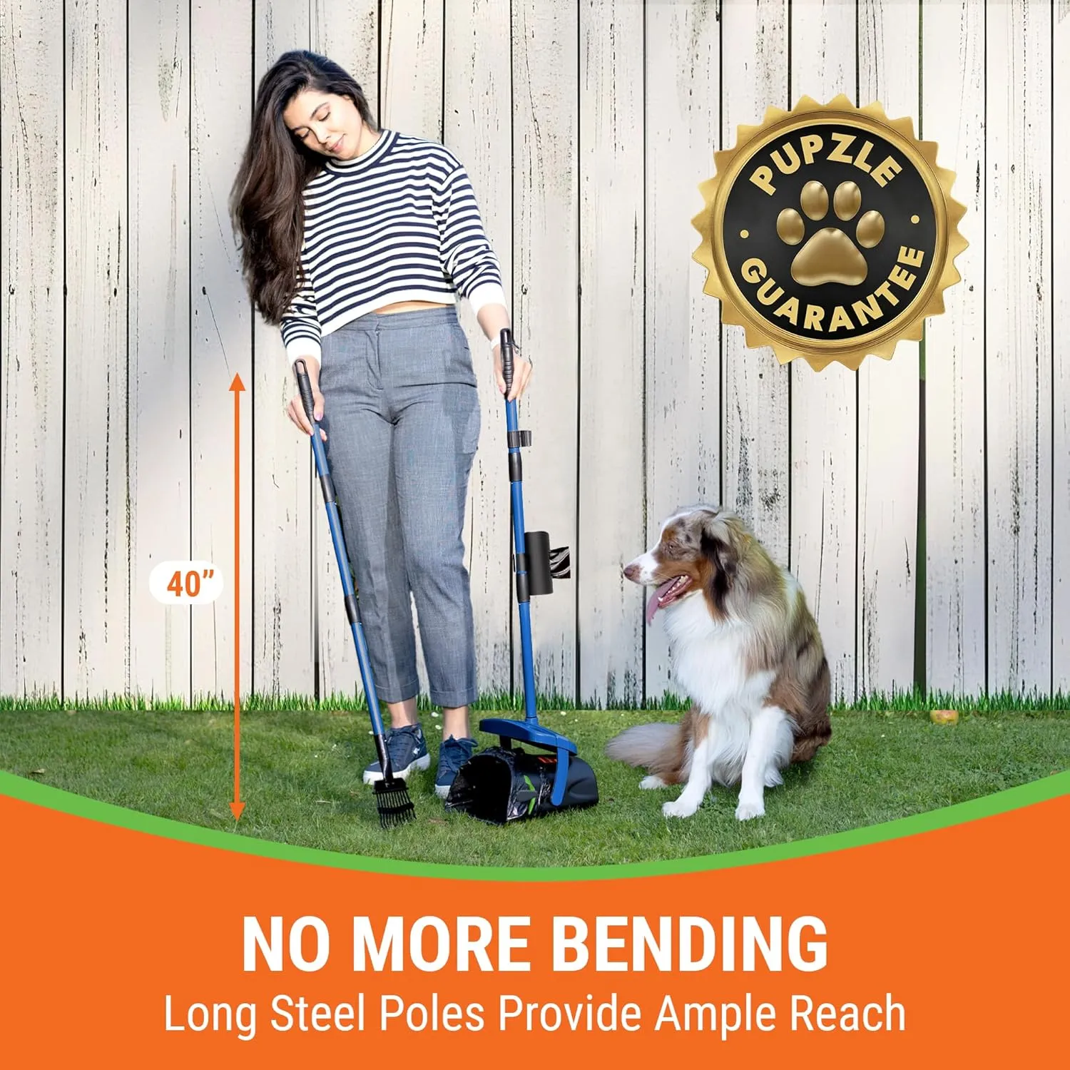 Dog Pooper Scooper with Bag Attachment, 40" Long Handle Pooper Scooper for Large Dogs, Dog Poop Scoop for Yard, Large Capacity Swivel Bin and Rake with 25 Refill Bags for Dogs