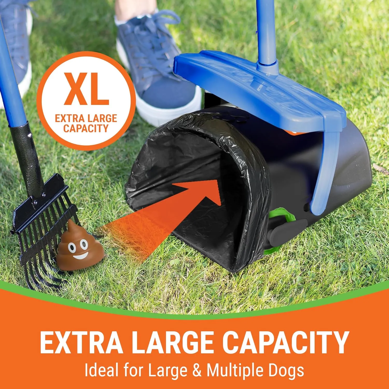 Dog Pooper Scooper with Bag Attachment, 40" Long Handle Pooper Scooper for Large Dogs, Dog Poop Scoop for Yard, Large Capacity Swivel Bin and Rake with 25 Refill Bags for Dogs