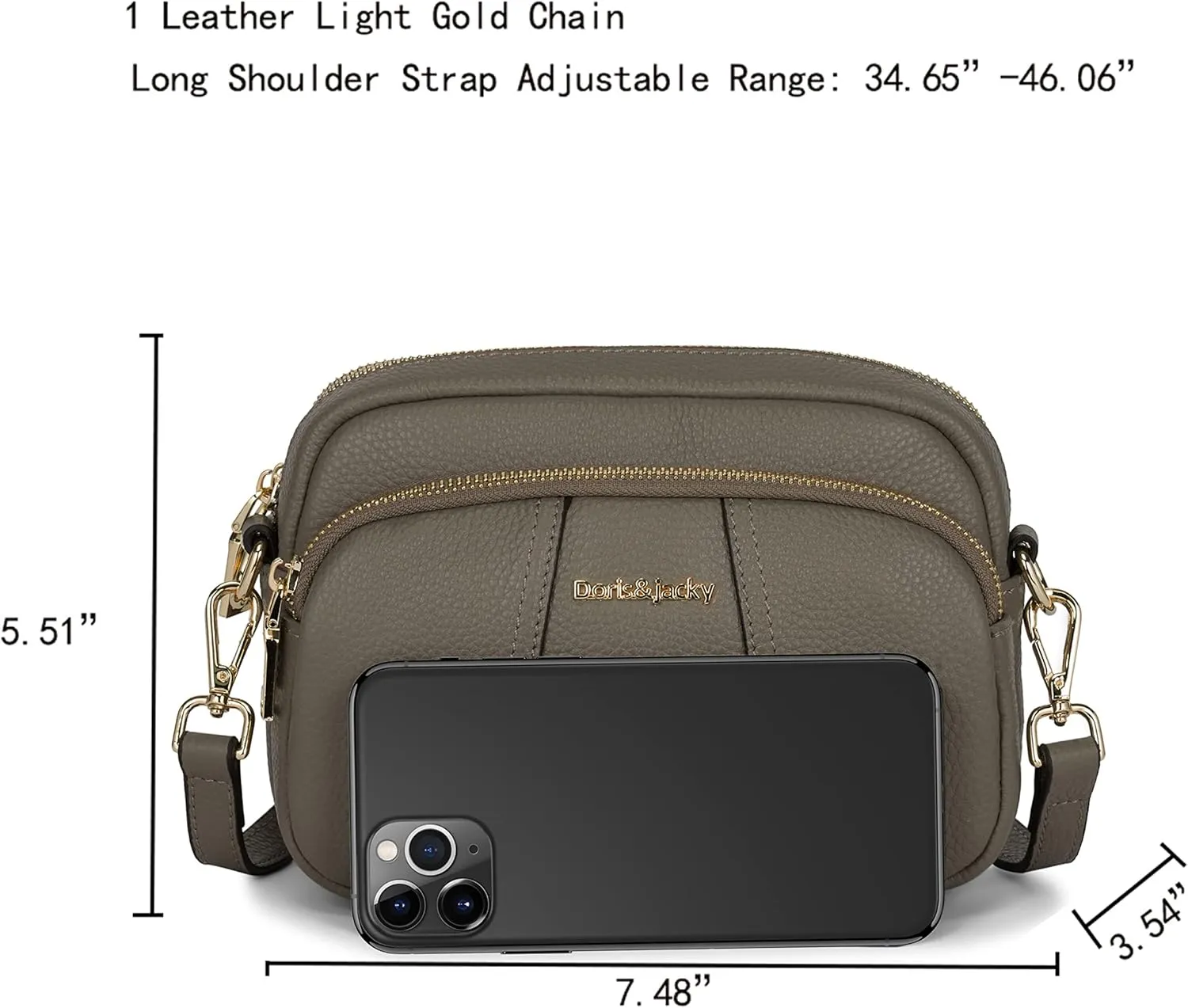 DORIS&JACKY Leather Crossbody Bag For Women Small Soft Triple Zipper Shoulder Handbags With Adjustable Strap…