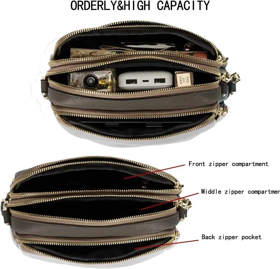 DORIS&JACKY Leather Crossbody Bag For Women Small Soft Triple Zipper Shoulder Handbags With Adjustable Strap…