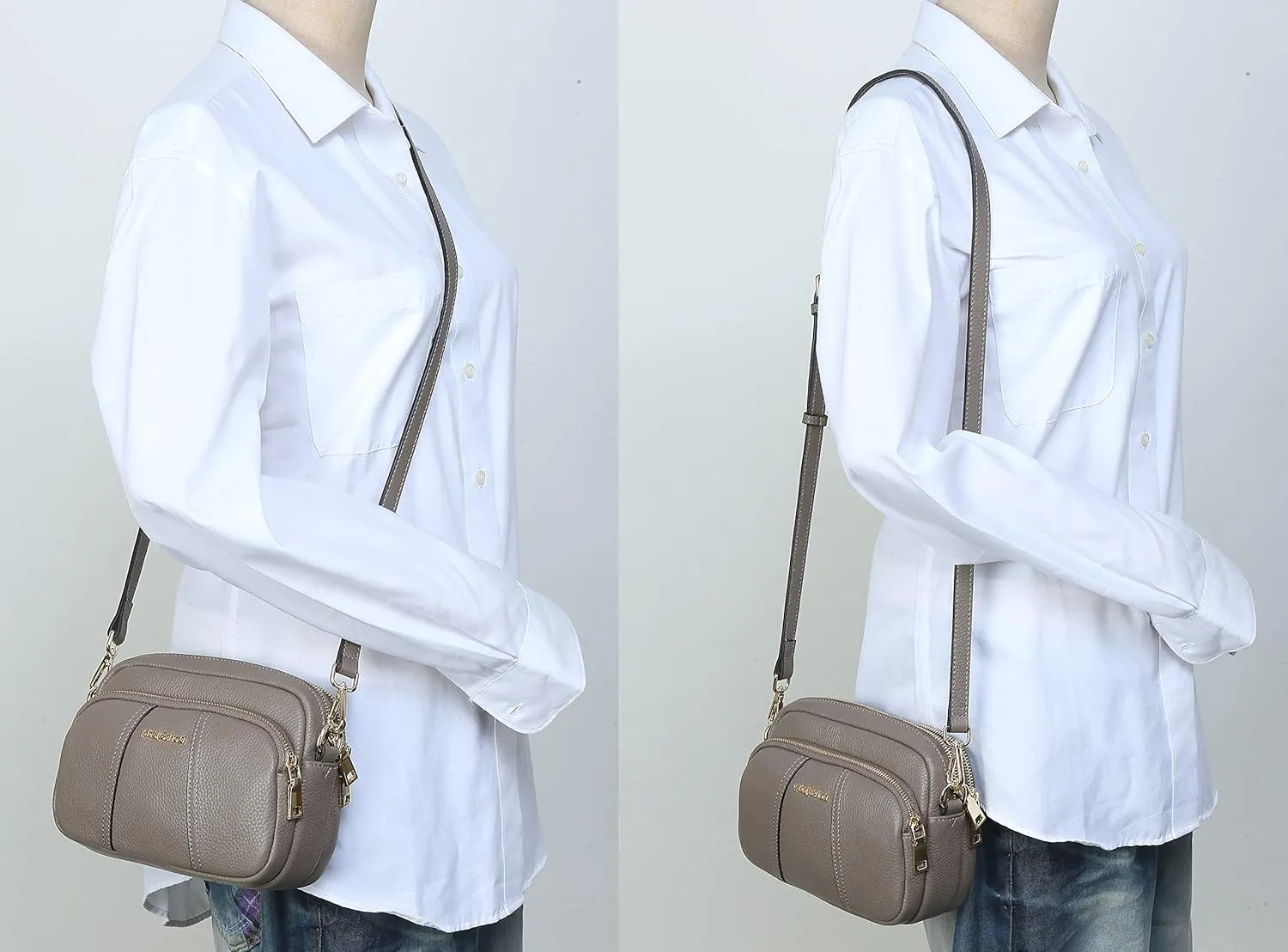 DORIS&JACKY Leather Crossbody Bag For Women Small Soft Triple Zipper Shoulder Handbags With Adjustable Strap…