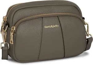 DORIS&JACKY Leather Crossbody Bag For Women Small Soft Triple Zipper Shoulder Handbags With Adjustable Strap…