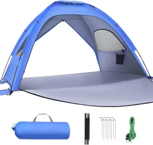 Double-Door Beach Tent Portable Family for Camping Hiking UPF Uv Lightweight Easy Setup Accommodates People Navy Color