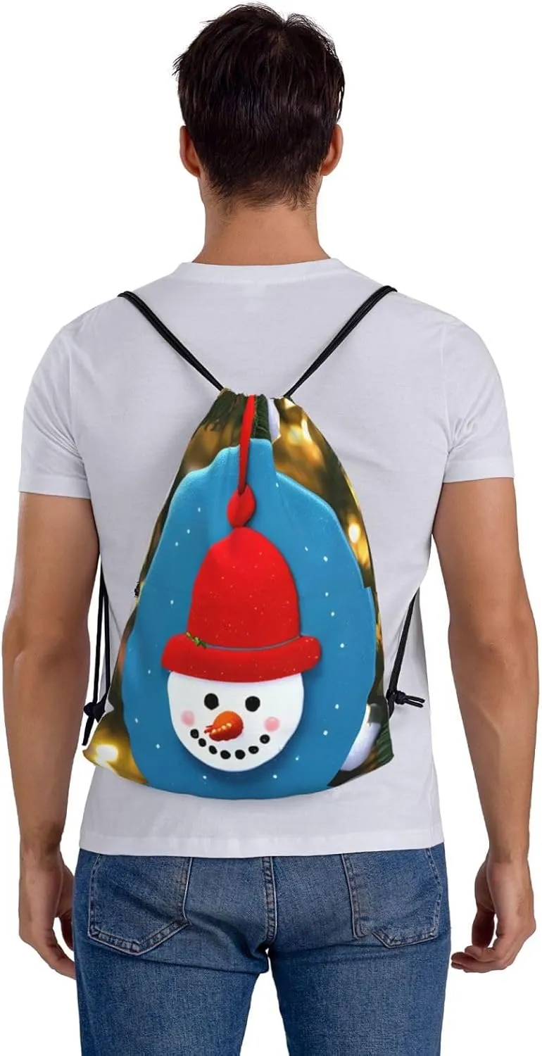 Drawstring Backpack for women,Versatile drawstring bag,Water-Resistant Cinch Bag,Gym sackpack-Christmas Carton Snowman
