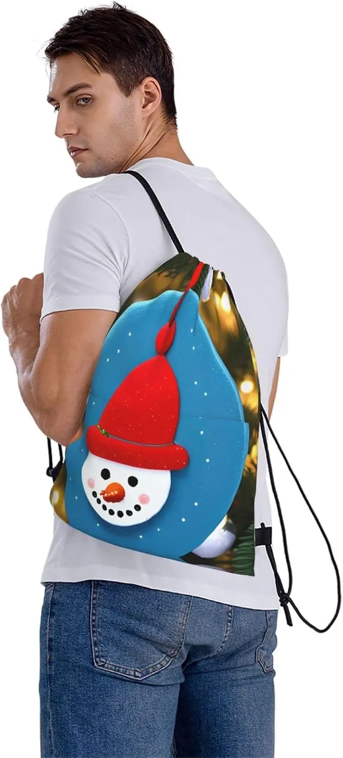 Drawstring Backpack for women,Versatile drawstring bag,Water-Resistant Cinch Bag,Gym sackpack-Christmas Carton Snowman