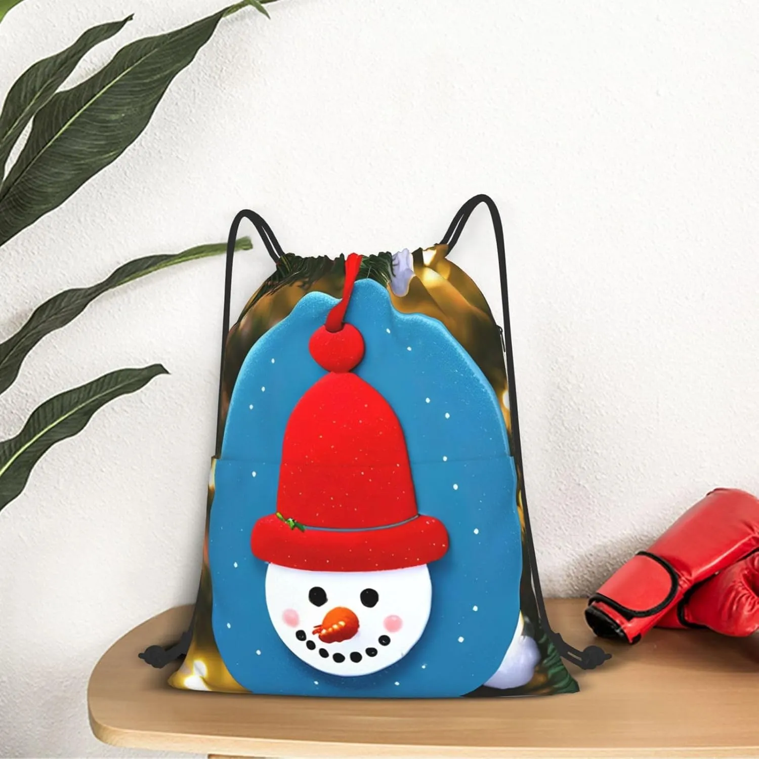 Drawstring Backpack for women,Versatile drawstring bag,Water-Resistant Cinch Bag,Gym sackpack-Christmas Carton Snowman
