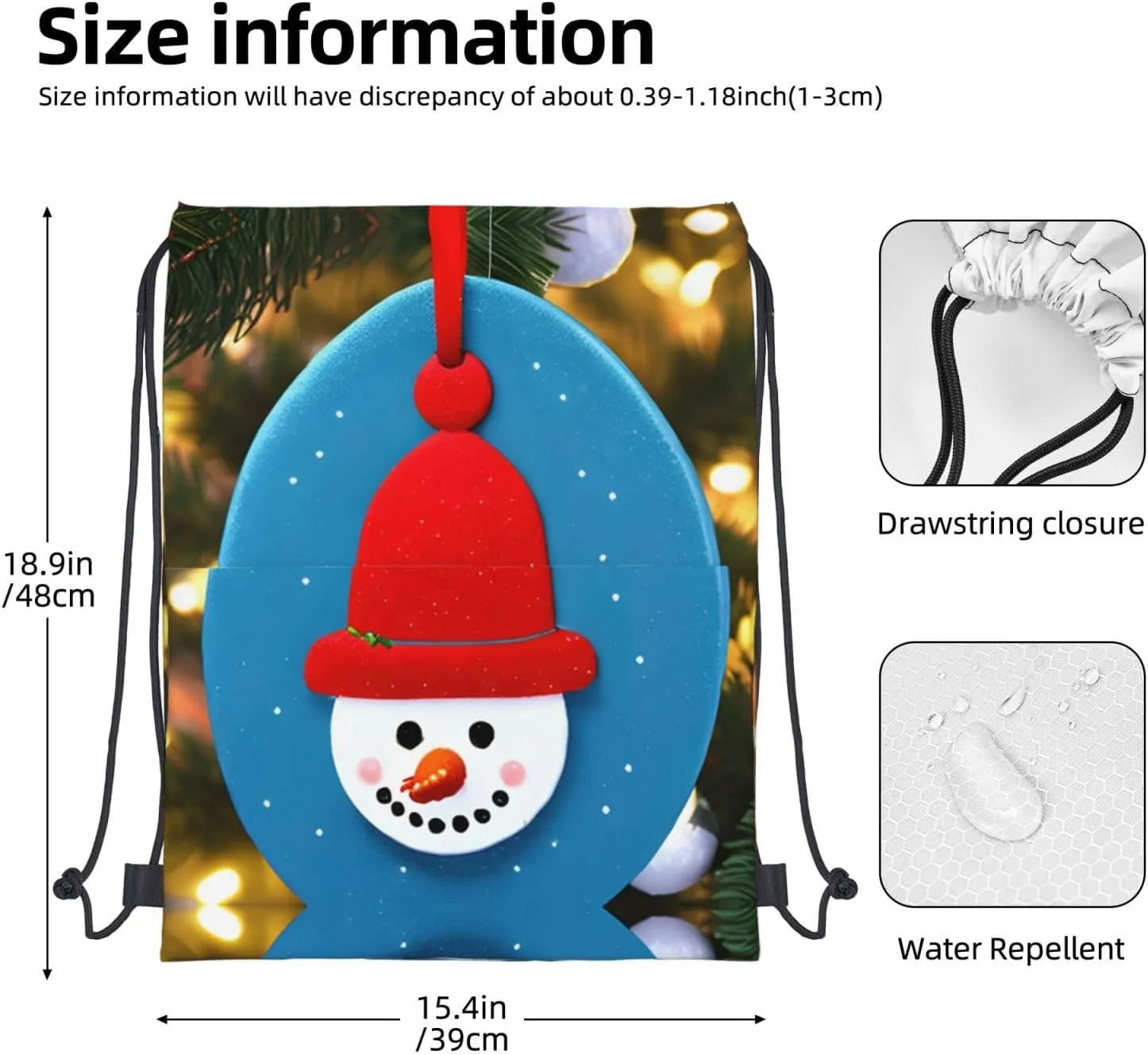 Drawstring Backpack for women,Versatile drawstring bag,Water-Resistant Cinch Bag,Gym sackpack-Christmas Carton Snowman