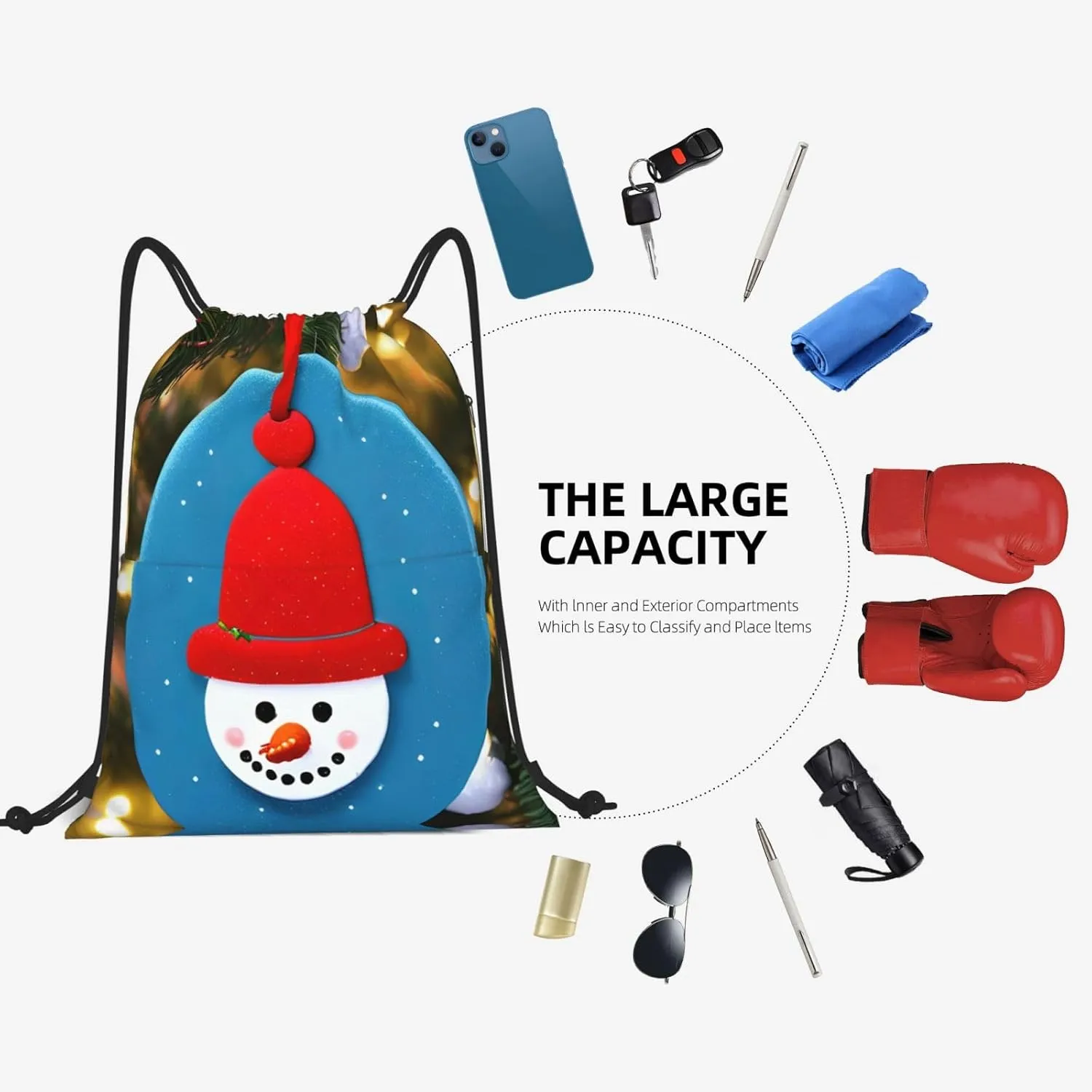 Drawstring Backpack for women,Versatile drawstring bag,Water-Resistant Cinch Bag,Gym sackpack-Christmas Carton Snowman
