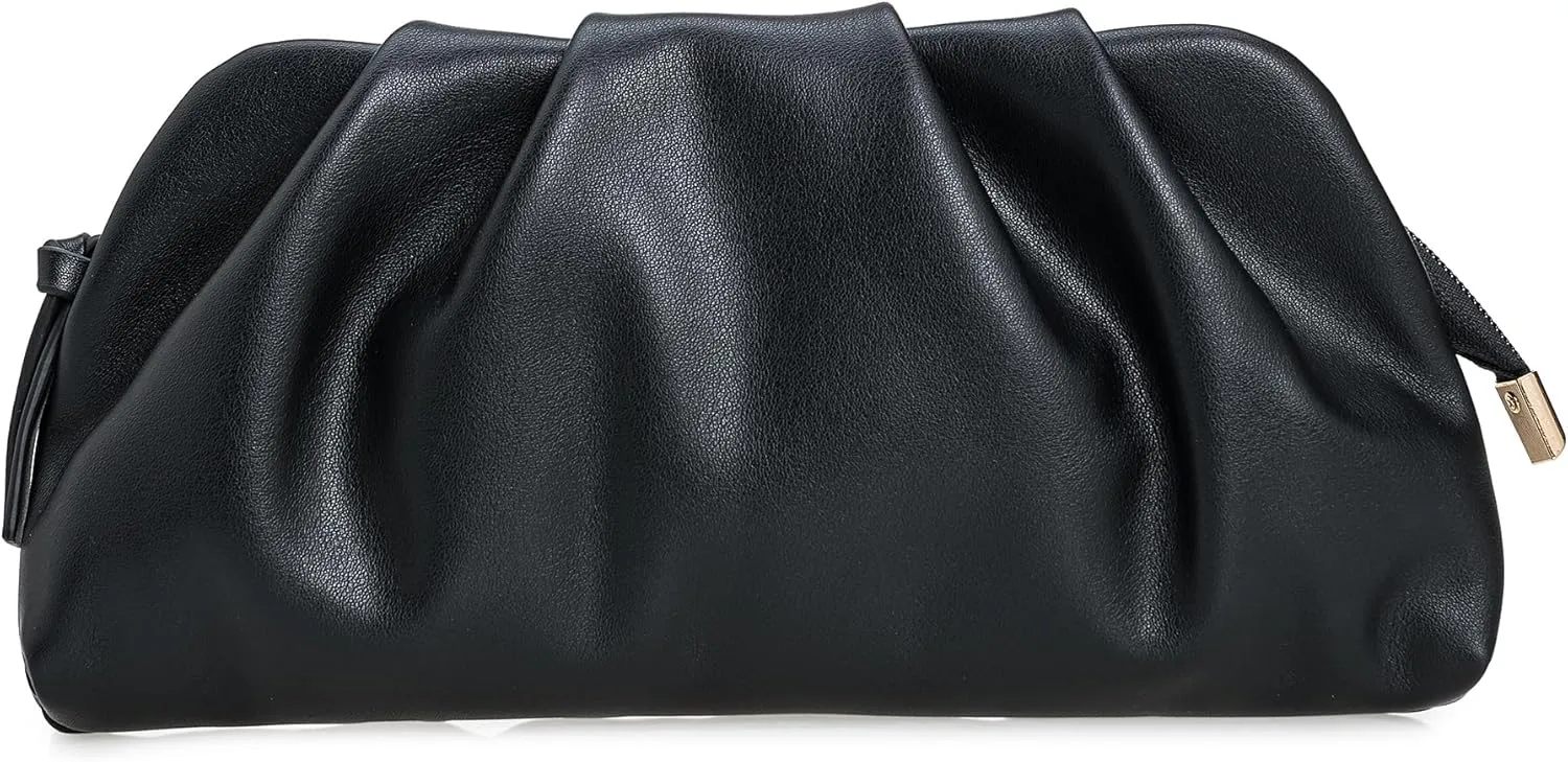 Dressy PU Clutch Purse for Women Formal Soft Pleated Vegan Leather Evening Bag for Wedding/Prom/Cocktail Party