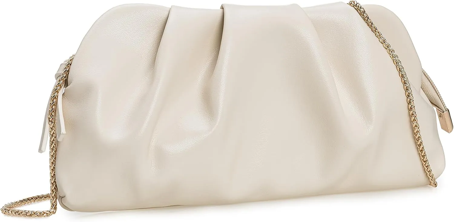 Dressy PU Clutch Purse for Women Formal Soft Pleated Vegan Leather Evening Bag for Wedding/Prom/Cocktail Party