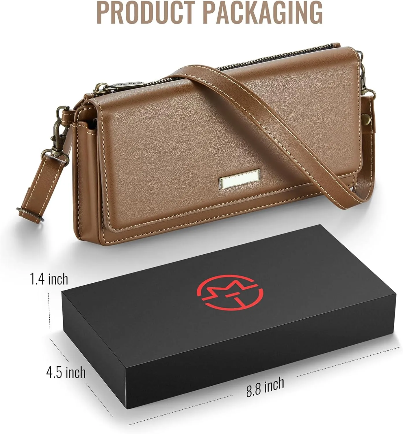 Dteck PU Leather Small Crossbody Bag with Shoulder Strap/Wrist Strap Lanyard for 4.7" to 6.7" Cell Phones, 8 Card Slots, RFID Blocking, Zipper Pocket, Magnetic Snap Closure, Purse for Women, Brown