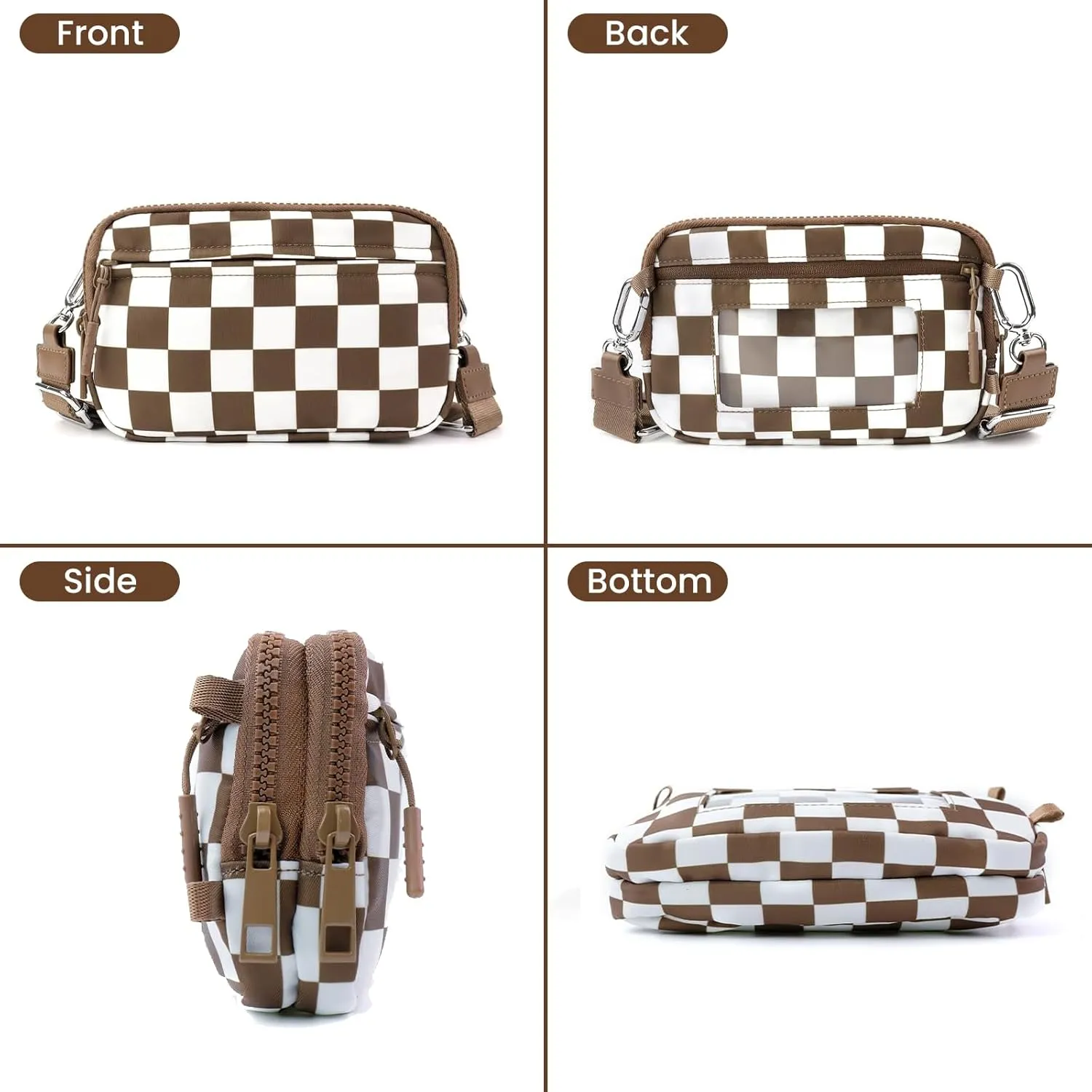 Dual Wristlet Wallets for Women,Checkered Crossbody Purse with 4 Zippers Large Nylon Wristlet Purse with ID Window