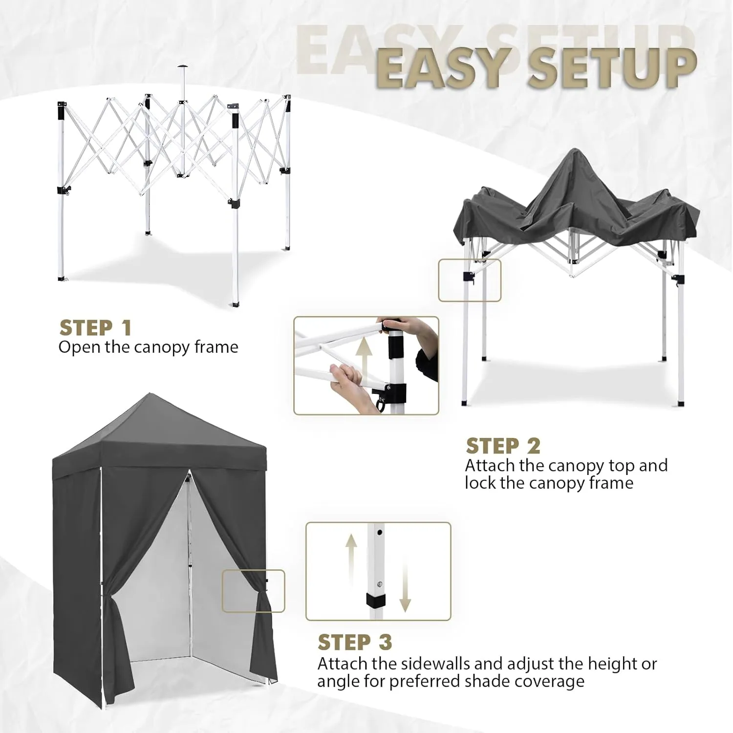EAGLE PEAK 5x5 Instant Canopy with 4-Side Wall Panels, Small Pop up Portable Canopy Tent with Carry Bag, Light Weight Sun Shelter for Sports, Camping and Beach, Gray