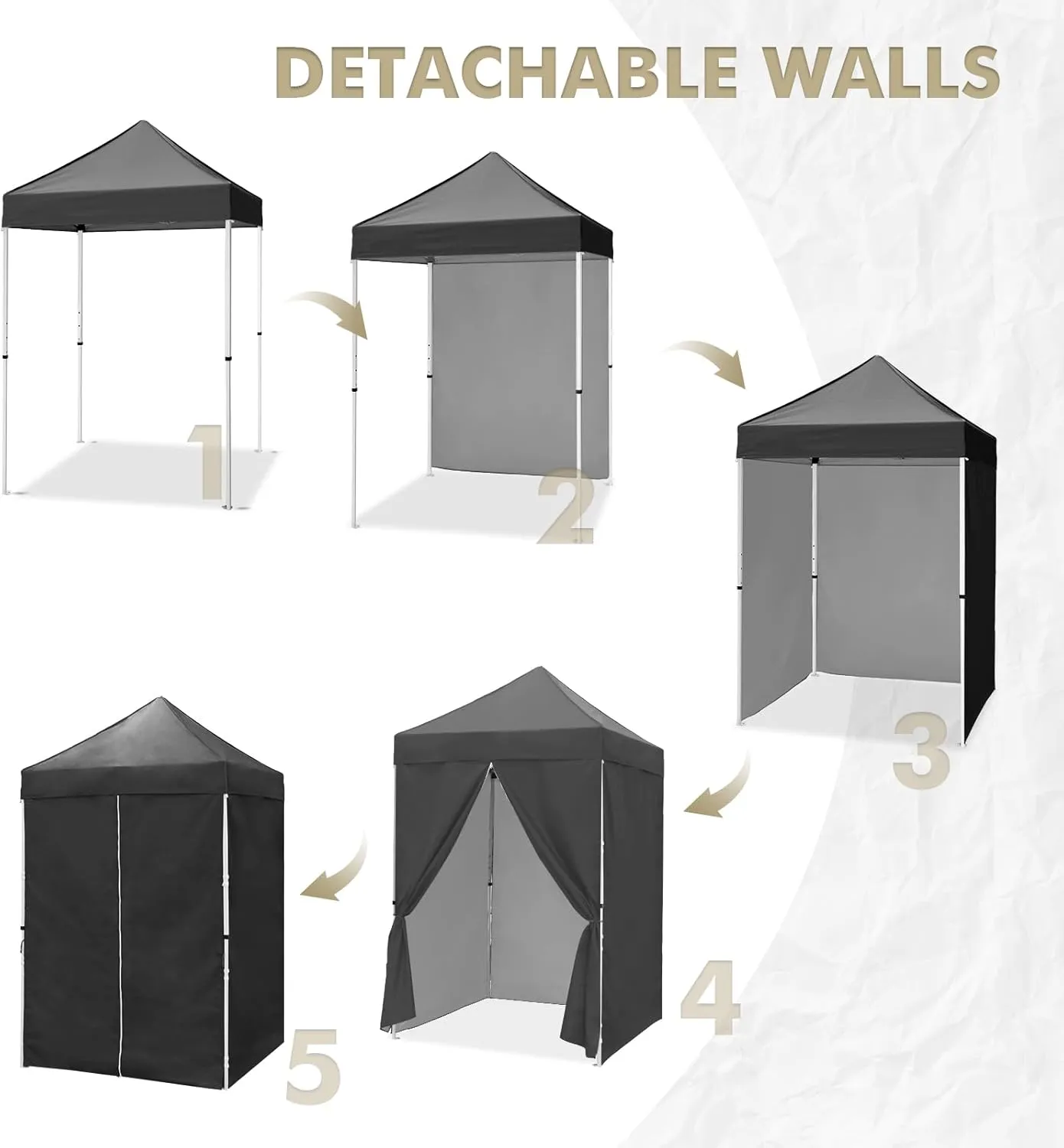 EAGLE PEAK 5x5 Instant Canopy with 4-Side Wall Panels, Small Pop up Portable Canopy Tent with Carry Bag, Light Weight Sun Shelter for Sports, Camping and Beach, Gray