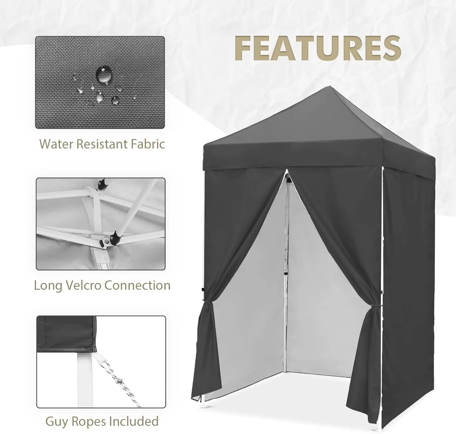 EAGLE PEAK 5x5 Instant Canopy with 4-Side Wall Panels, Small Pop up Portable Canopy Tent with Carry Bag, Light Weight Sun Shelter for Sports, Camping and Beach, Gray
