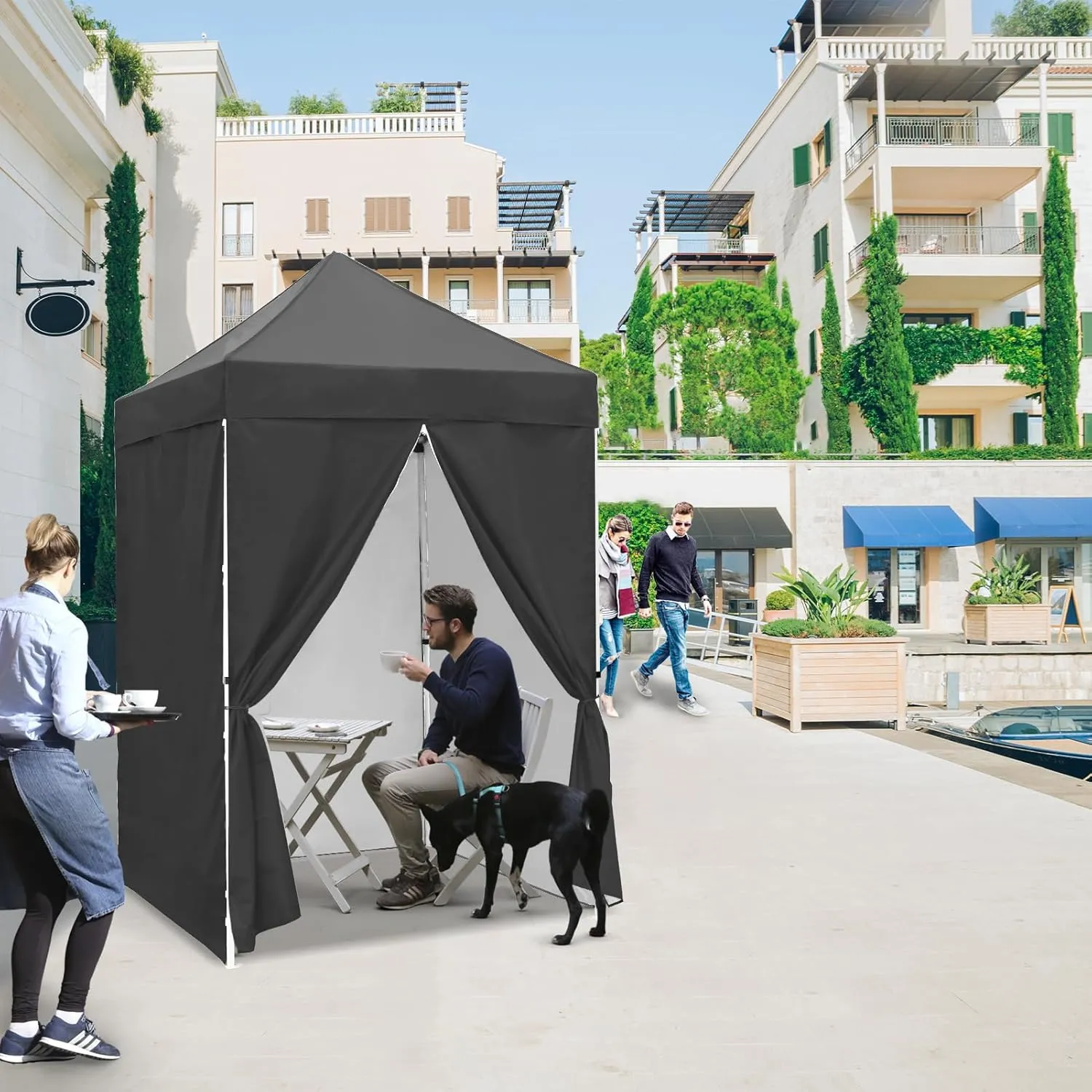 EAGLE PEAK 5x5 Instant Canopy with 4-Side Wall Panels, Small Pop up Portable Canopy Tent with Carry Bag, Light Weight Sun Shelter for Sports, Camping and Beach, Gray