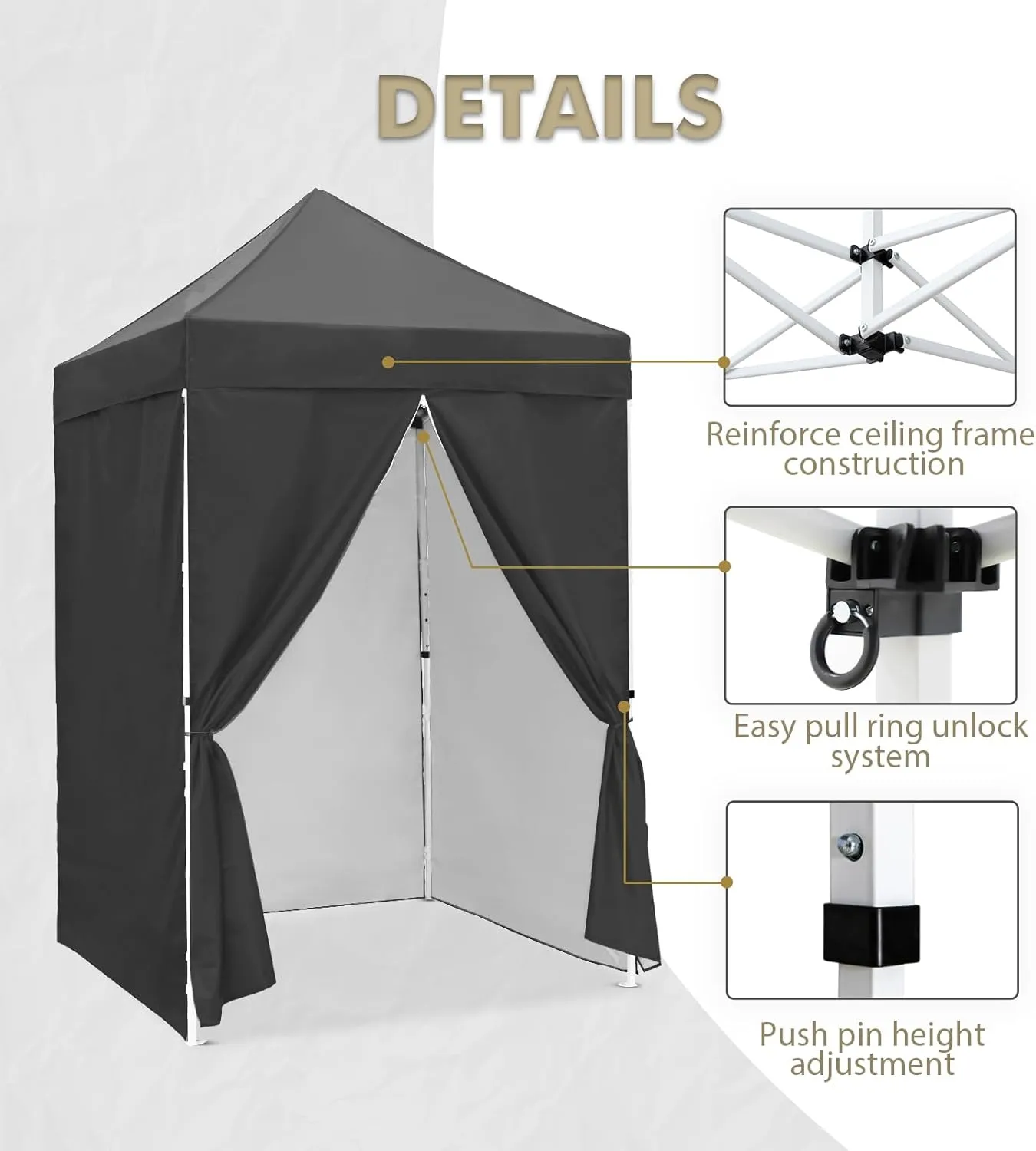 EAGLE PEAK 5x5 Instant Canopy with 4-Side Wall Panels, Small Pop up Portable Canopy Tent with Carry Bag, Light Weight Sun Shelter for Sports, Camping and Beach, Gray