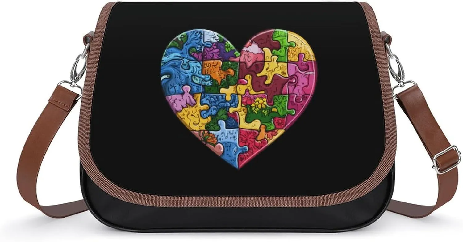Earth Puzzle Heart Fashion Crossbody Bags Purses for Women Funny Printing Shoulder Handbags Bag