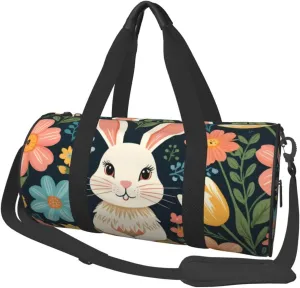 Easter Bunny Floral Printed Travel Bag,Round Personal Item Storage bag,Foldie Duffel Bag for Traveling Vacation,Fitness,Sports