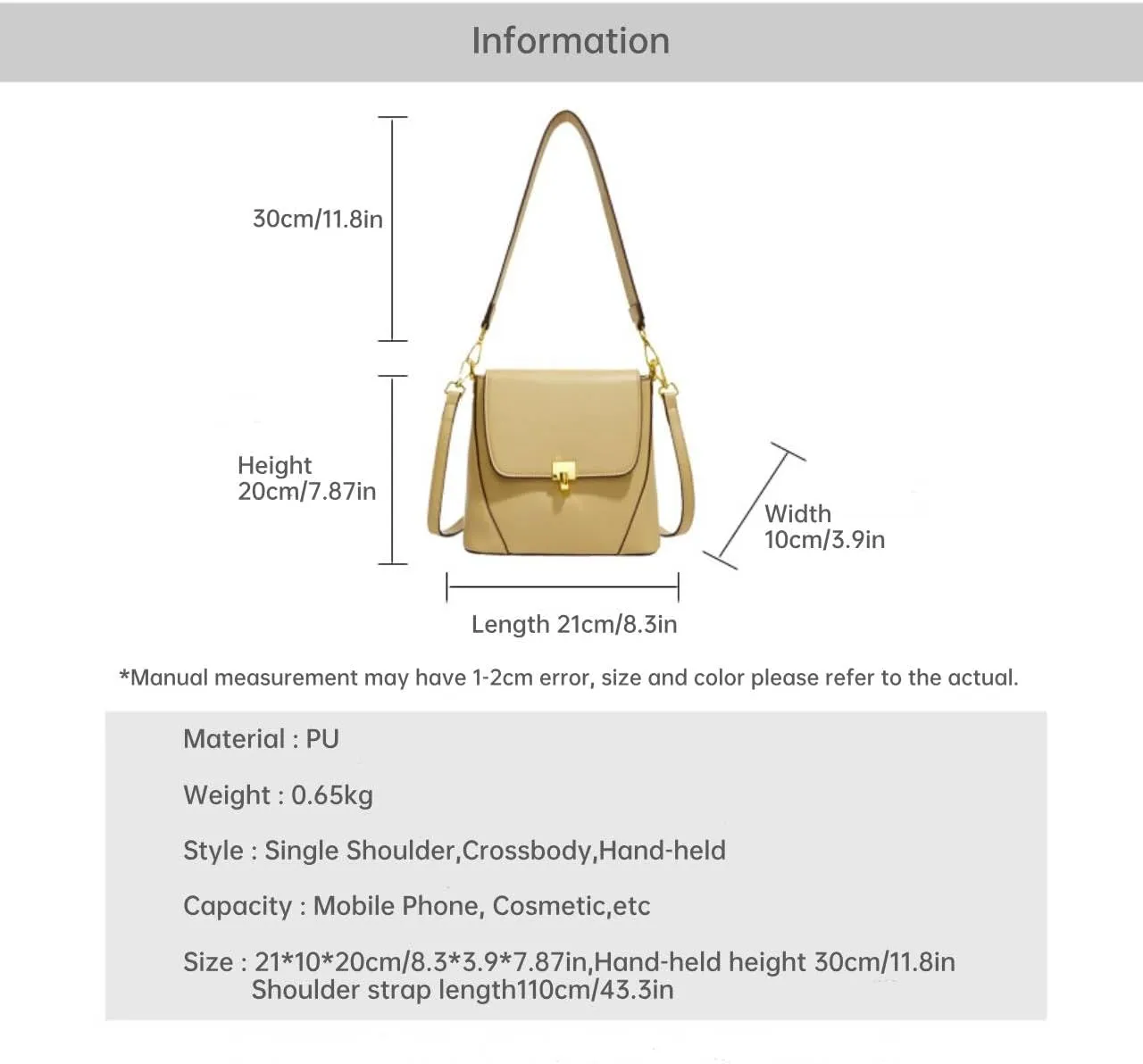 Elegant Crossbody Shoulder Bag with Gold Hardware, Adjustable Strap,Vertical Underarm Bag