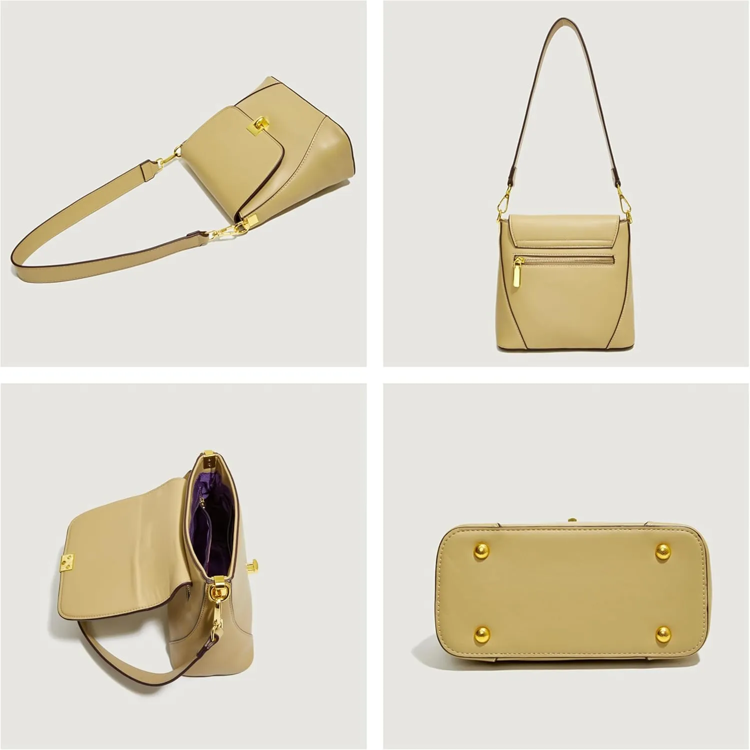 Elegant Crossbody Shoulder Bag with Gold Hardware, Adjustable Strap,Vertical Underarm Bag
