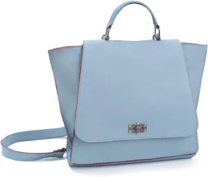 Elegant Light Blue Leather Handbag with Top Handle and Detachable Strap – Stylish Women’s Shoulder Bag with Secure Clasp