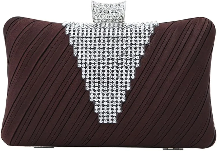 Elegant Pleated Satin Hard Clutch Rhinestones Top Evening Bag - Diff Colors