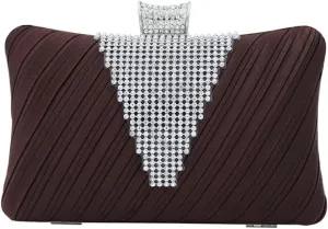 Elegant Pleated Satin Hard Clutch Rhinestones Top Evening Bag - Diff Colors