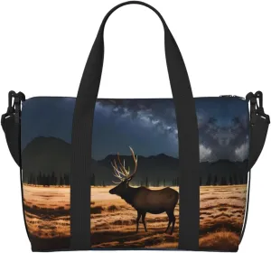 Elk In The Meadow Travel Duffel Bag Tote Carry On Luggage Bag Water Resistant Weekender Overnight Bags For Foldable