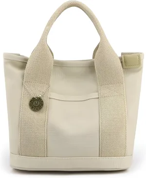 Ellniges]【British Style Canvas Handbag Women's Structured Square Tote | 5 Compartments Shopping Bag | Breathable Unlined Design for Commuting/Leisure | Lightweight Crossbody Purse Organizer
