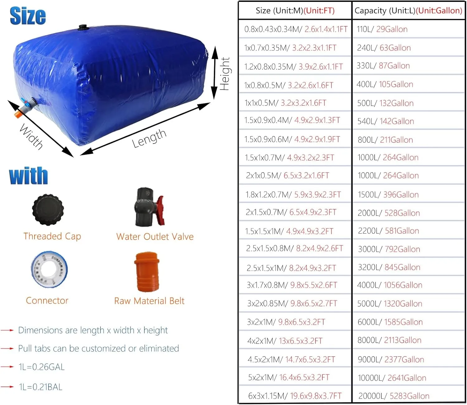 Emergency Water Tank Water Bag Bath Tub Water Bladder Tanks Agricultural Irrigation/Campervan Pickup Truck/Camping Trailer, Portable Soft Emergency Water Storage, for Emergency Water Storage/