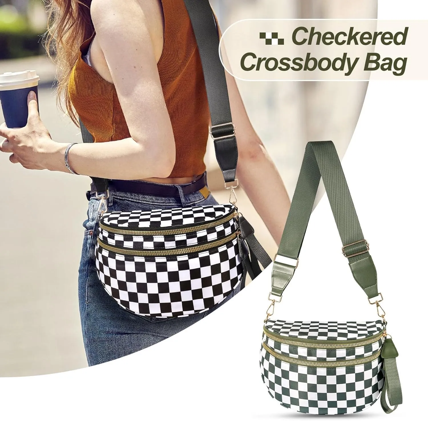 Emmafy Crossbody Bags For Women–Go Free The Roomiest Crossbody,Trendy Checkered Purse With Adjustable Strap,Water-Resistant
