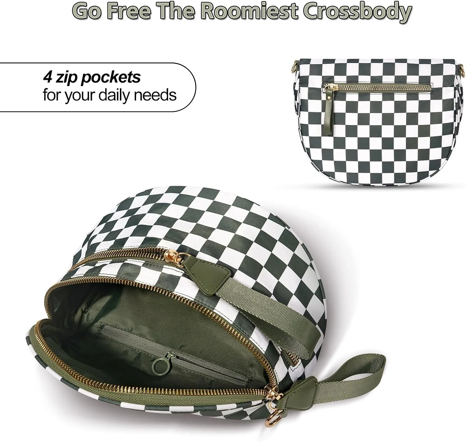 Emmafy Crossbody Bags For Women–Go Free The Roomiest Crossbody,Trendy Checkered Purse With Adjustable Strap,Water-Resistant