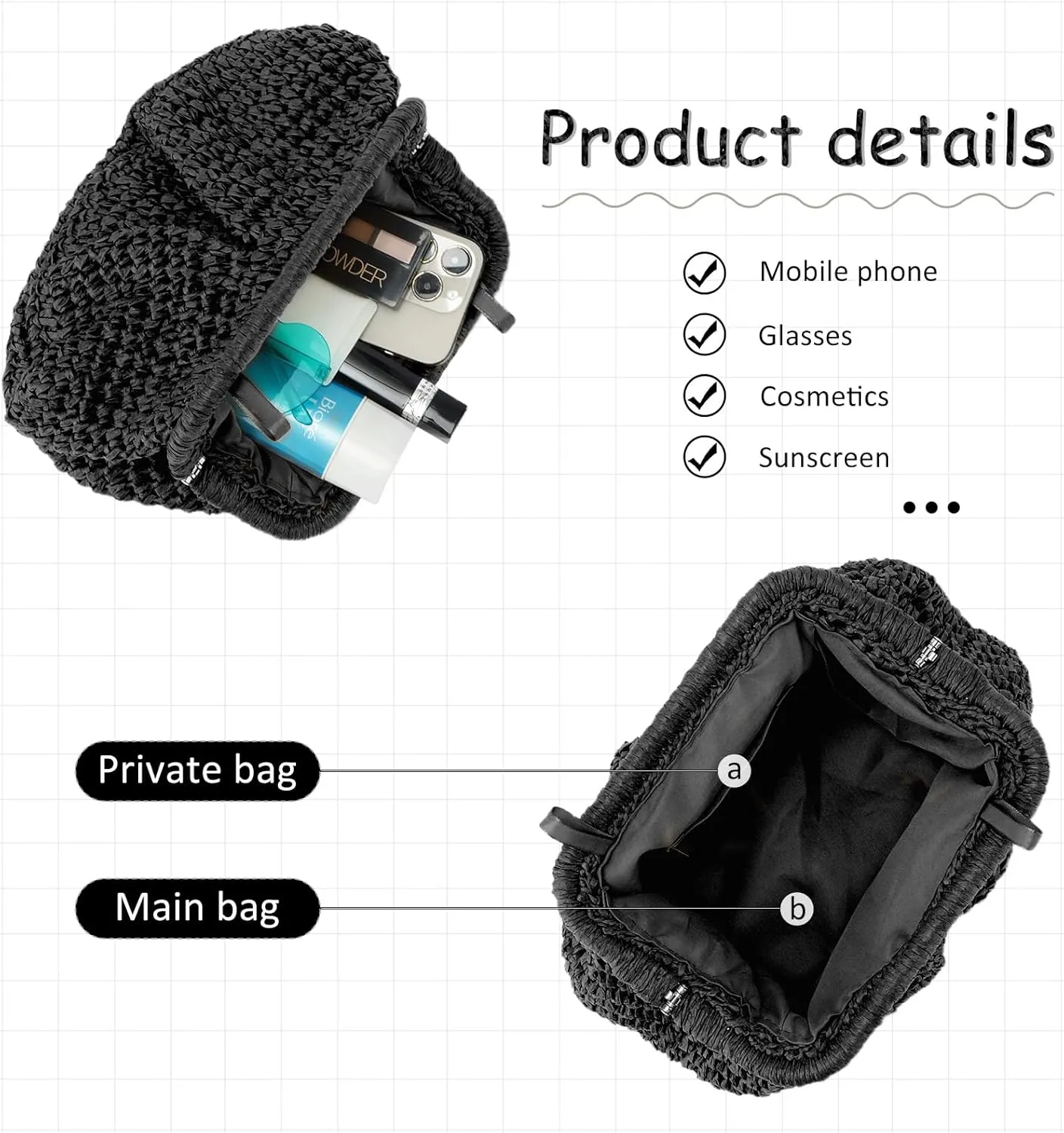 Emprier Straw Clutch Purse for Women Cloud Dumpling Pouch Straw Crossbody Shoulder Handbag Summer Beach Woven Bag