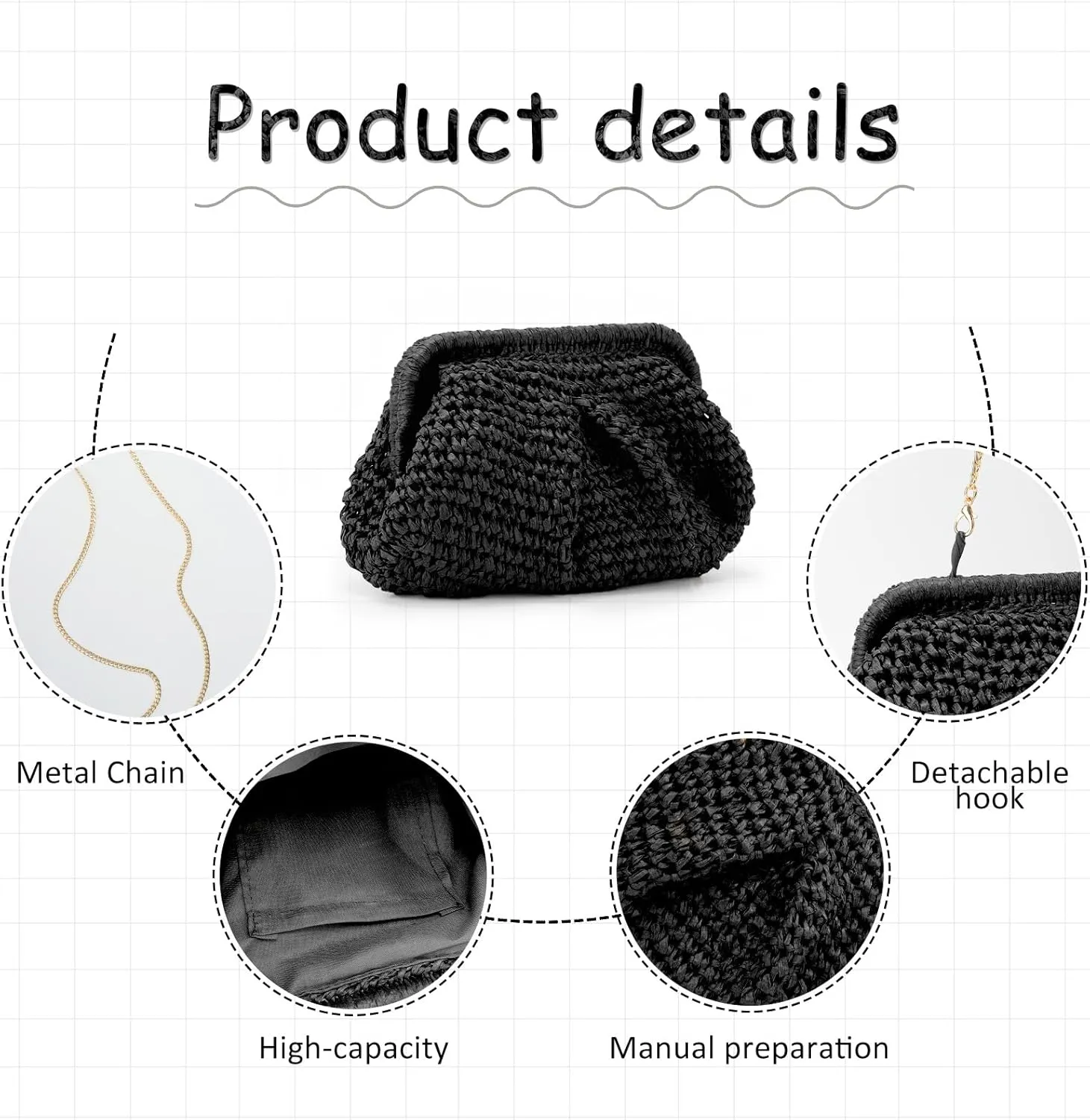 Emprier Straw Clutch Purse for Women Cloud Dumpling Pouch Straw Crossbody Shoulder Handbag Summer Beach Woven Bag