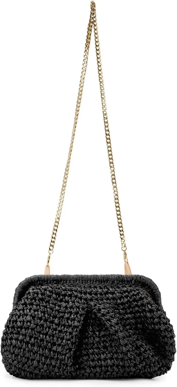 Emprier Straw Clutch Purse for Women Cloud Dumpling Pouch Straw Crossbody Shoulder Handbag Summer Beach Woven Bag