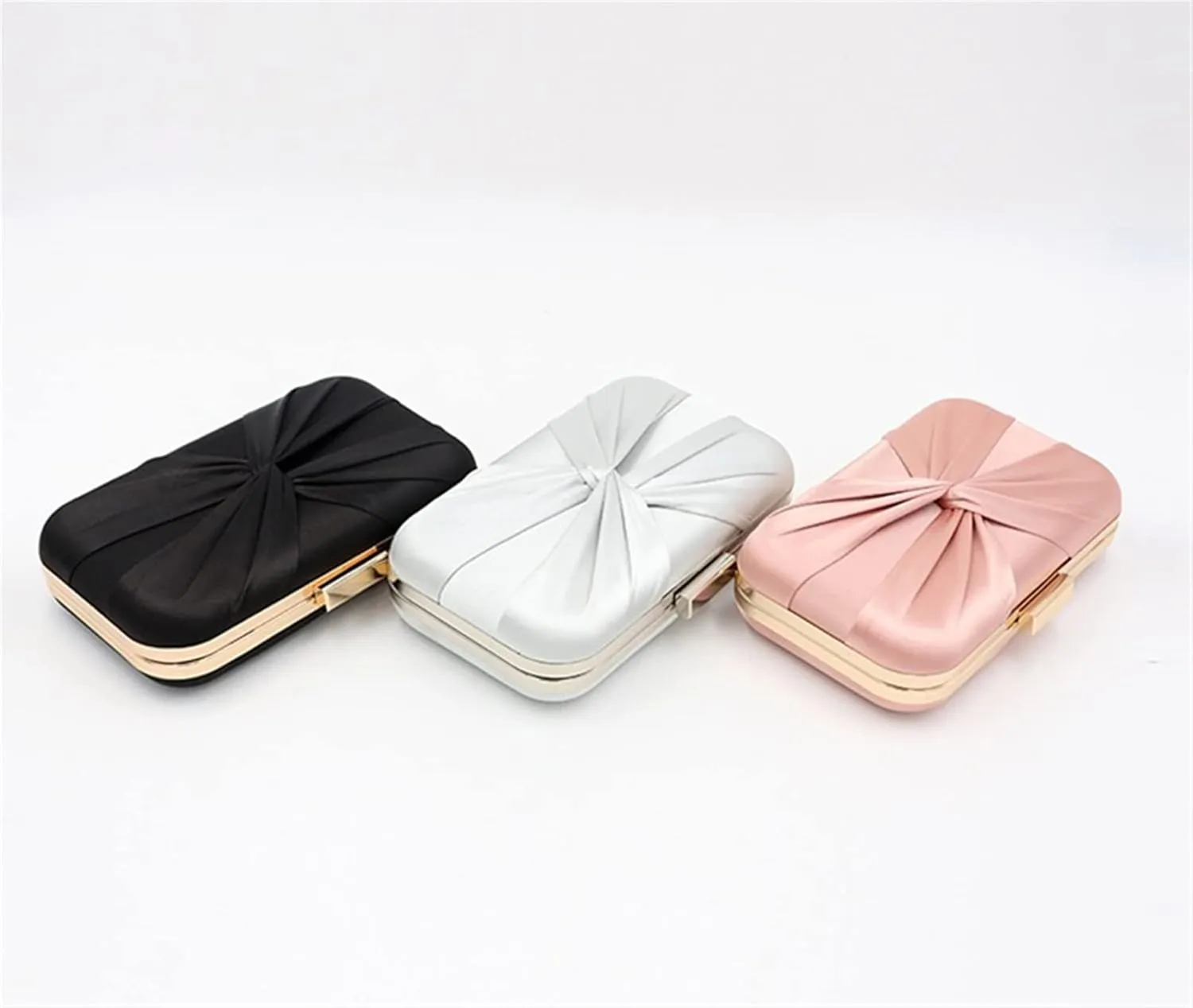 Evening Bag Clutch Purses for Women Pleated Satin Formal Handbag Simple Classy Purse with Detachable Chain