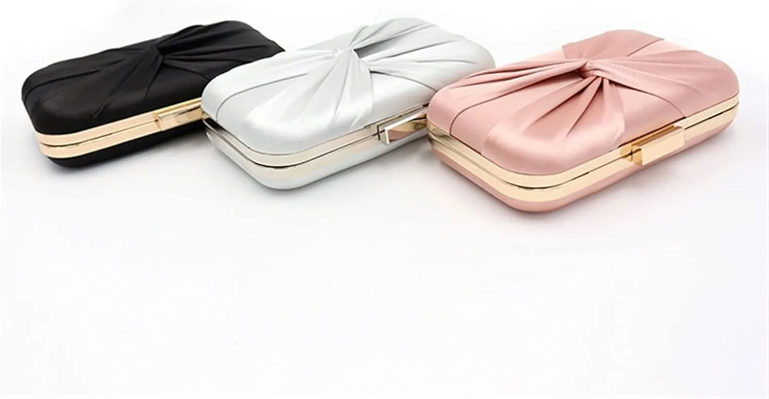 Evening Bag Clutch Purses for Women Pleated Satin Formal Handbag Simple Classy Purse with Detachable Chain