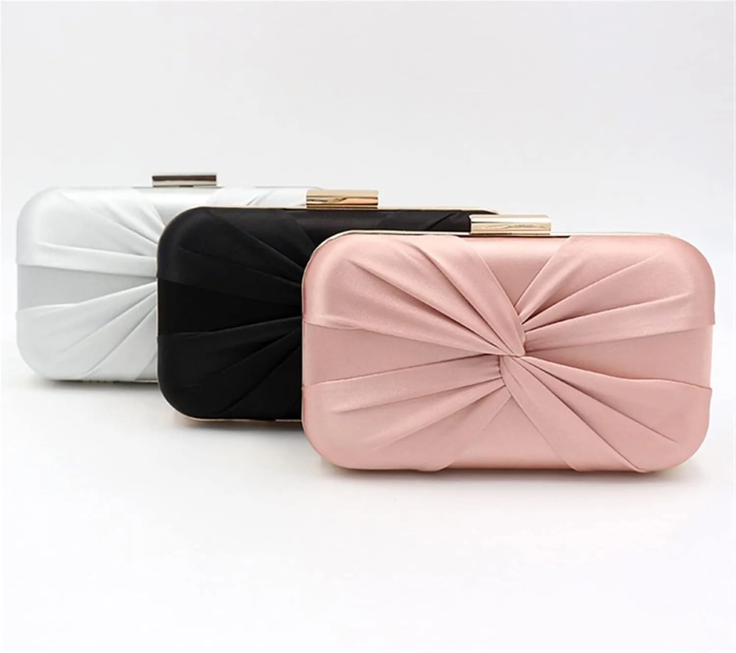 Evening Bag Clutch Purses for Women Pleated Satin Formal Handbag Simple Classy Purse with Detachable Chain