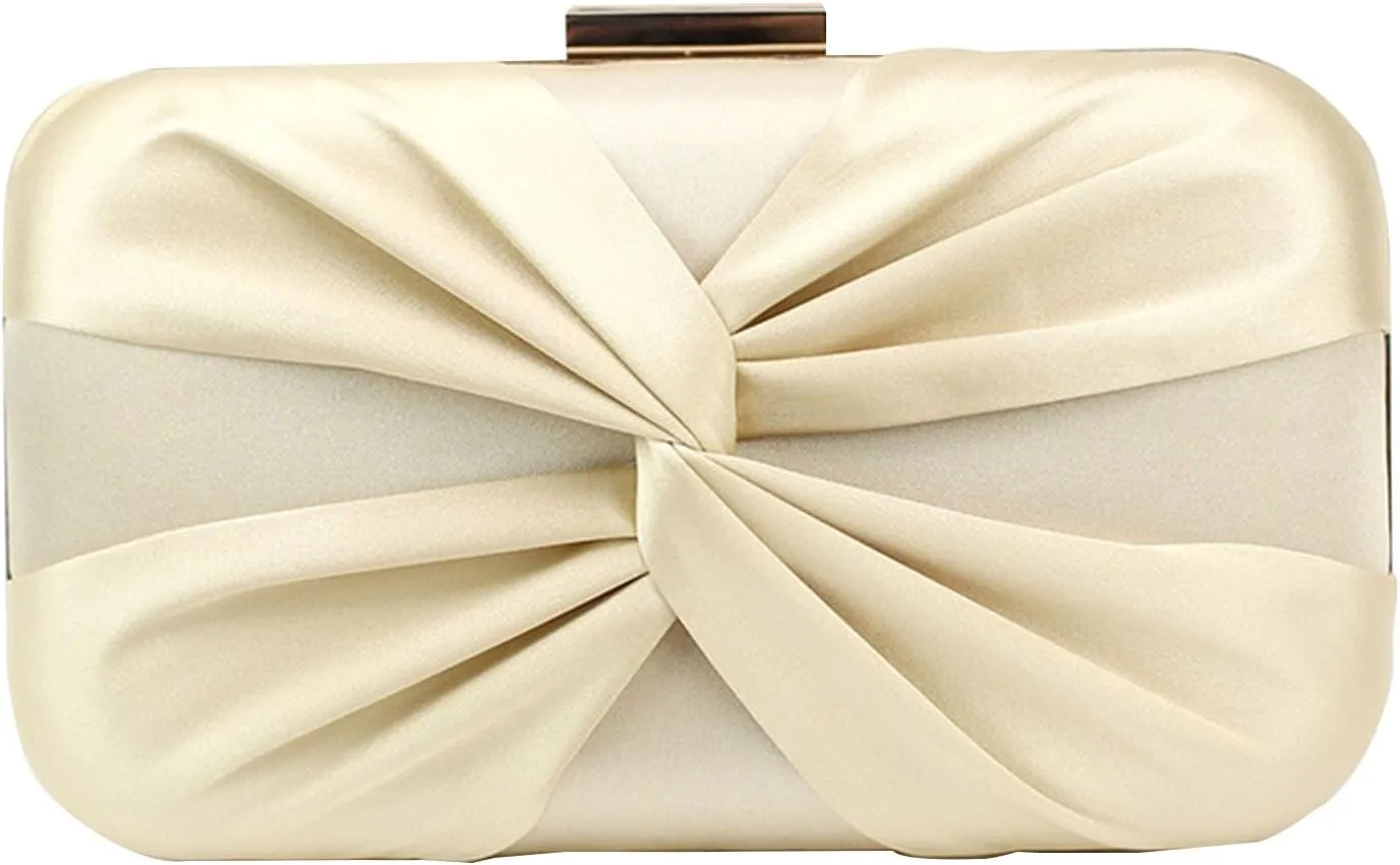 Evening Bag Clutch Purses for Women Pleated Satin Formal Handbag Simple Classy Purse with Detachable Chain