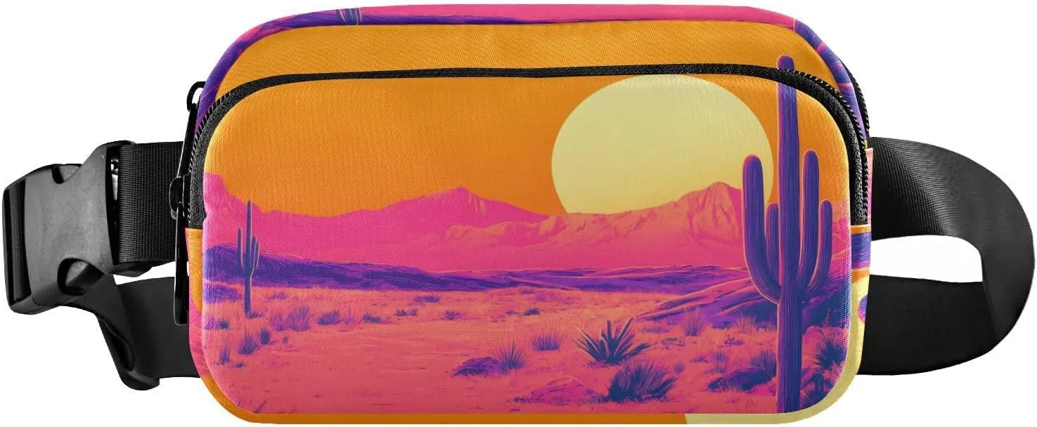 Fanny Pack-Art Cactus Sun Water Resistant Crossbody Waist Bag with Adjustable Belt for Hiking Traveling Running 8×5.3×1.6 inches