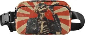 Fanny Pack-Vintage Skull Singer Water Resistant Crossbody Waist Bag with Adjustable Belt for Hiking Traveling Running 8×5.3×1.6 inches