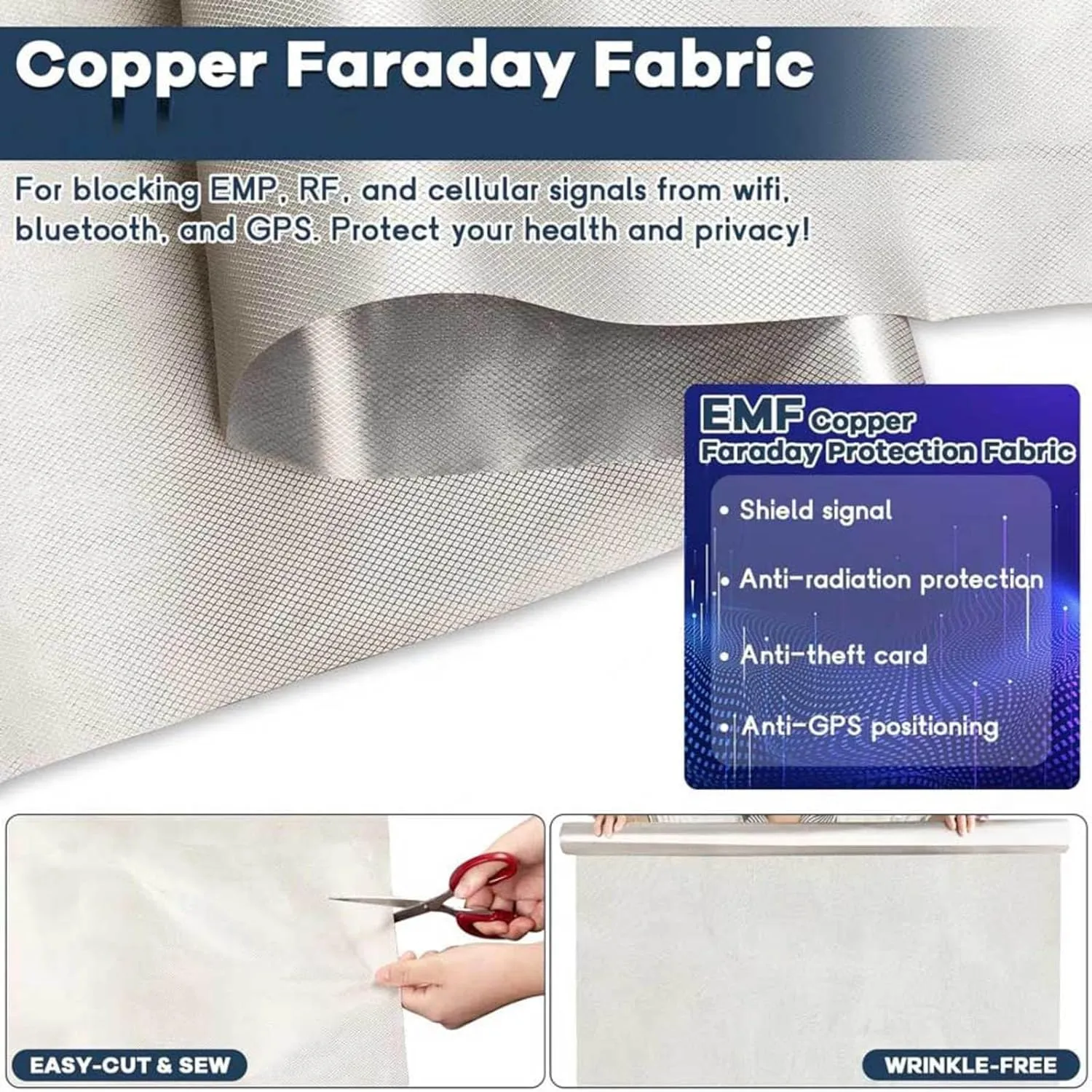 Faraday Cloth EMP Proof Faraday Fabric EMP Cloth Faraday Bags EMP Proof Conductive Material Cover for WiFi, Cell, Bluetooth, RFID, Shields RF,gold-10x1.1m